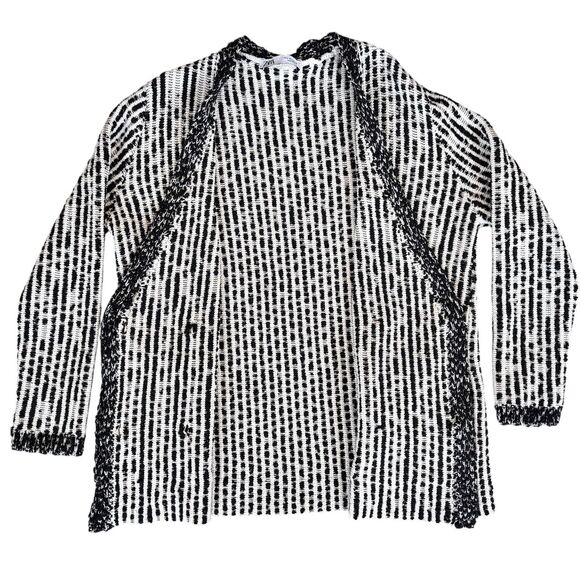 ZARA Structured Double breasted Knit Black, White Cardigan Jacket Oversized Sz S - Picture 9 of 16
